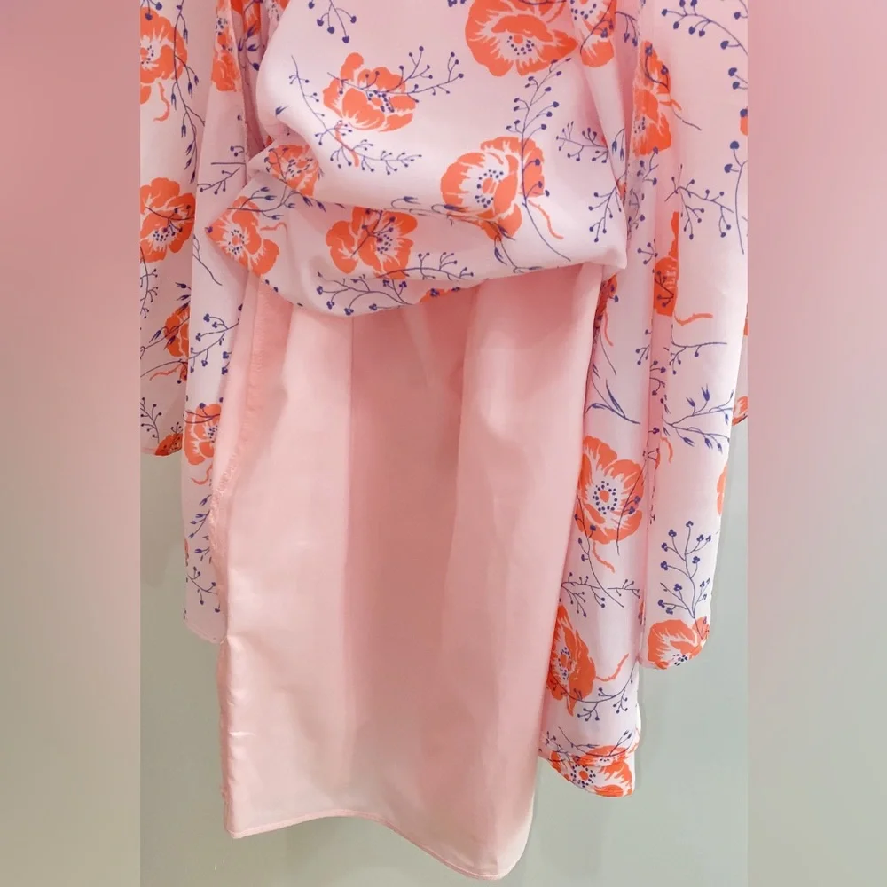 Likely Veosa Floral Midi Dress Rose Size 0 Pink Spaghetti Strap V-Neck - Picture 12 of 13